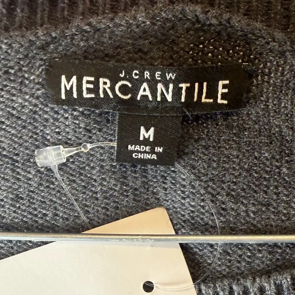 NWT J.Crew Mercantile Gray Sweater Ribbon Tie Sleeve Merino Wool Blend Size M